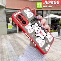 เคส JIUMOO สำหรับ Xiaomi MI POCO F3 Redmi K40 K40 Pro ลายการ์ตูนกระต่ายสีขาวบางขอบสี่เหลี่ยมด้านข้างดีไซน์ใหม่กันกระแทกมีน้ำค้างแข็งโปร่งใสแข็งเคสมือถือปลอกซิลิโคนคลุมทั้งหมดกล้องป้องกันนุ่ม