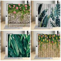 Green Leaf Shower Curtains Spring Flower Plant Vine Scenery Bathroom Decor Home Bath Polyester Cloth Hanging Curtain With Hooks