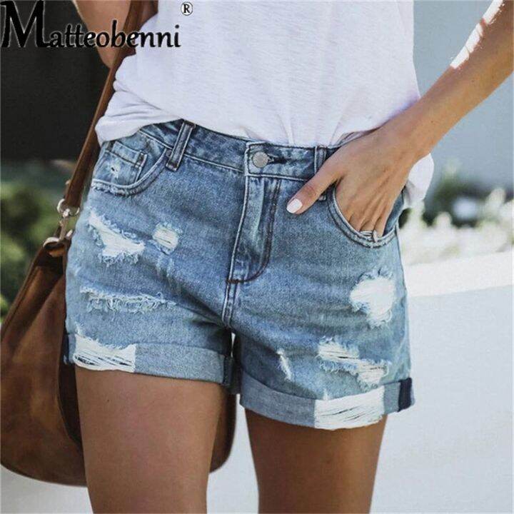 2022 New Summer Women's Denim Shorts Casual Fashion Loose Hole Jeans Shorts  With Pockets Cool Women Street Denim Booty Shorts | Lazada Singapore