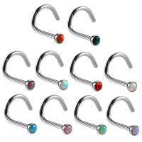 10Pcs/lot Surgical Steel Opal Stone Nose Rings &amp; Studs Fashion Body Women Jewelry Nose Piercing Punk Style Piercing L-shape Stud Body jewellery