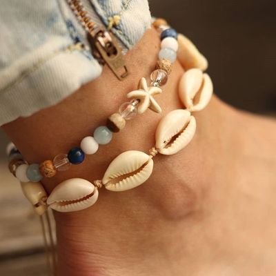 LETAPI Boho Shell Rope Anklets For Women Crystal Beads Charm Anklet Beach Barefoot Bracelet Ankle Leg Chain Foot Jewelry