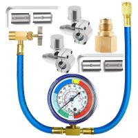 R R134A Refrigerator Freon Recharge Hose Kit, R134A AC Refrigerant Charging Hose Gauge, Piercing Valve Hose Refrigerant