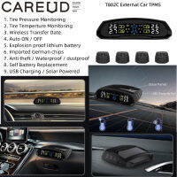 CAREUD ระบบการตรวจสอบแรงดันยางรถยนต์ Car รถ TPMS Car ภายนอกของรถไร้สายแบบ T802C-WF พร้อมเซ็นเซอร์4ตัวอุปกรณ์ชาร์จพอร์ตยูเอสบีพลังงานแสงอาทิตย์