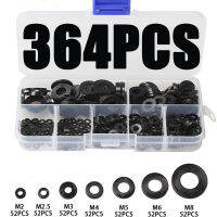 【2023】364Pcs Metric M2-M8 Black Nylon Rubber Flat Ring Plain Repair Washer Furniture Gasket Assortment Kit Harare Parts