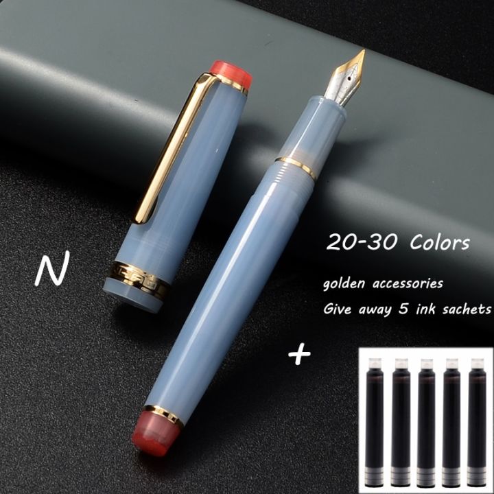 jinhao-82ปากกาหมึกซึมเอฟเขียนด้วยปลายปากกาเรียบพร้อมหมึกสปินเนอร์-อุปกรณ์เสริมสีเงิน20สี