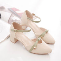 【CW】2022 New Fashion Ladies Leather Pu Sandals Soft High Quality Mid Heel Fairy Square Root Shoes