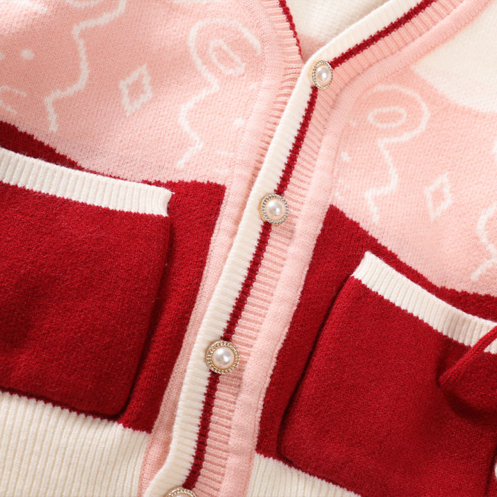 เสื้อคาร์ดิแกนกันหนาวสำหรับเด็กผู้หญิงคอรูปกระต่ายแขนบินคอวีสำหรับ2-6ปีใหม่เสื้อคลุมถักฤดูใบไม้ร่วงฤดูหนาว