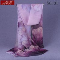 【LZ】₪❂  Hijab lenço de seda para mulheres 100  xales de seda Chiffon Flower Scarves capa floral rosa marca de luxo estolas femininas moda