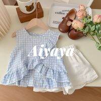 ☎✙☑ Aiyaya เสื้อผ้าเด็กผู้หญิง แฟชั่นชุดทูพีซสไตล์เกาหลีสำหรับสาวๆ สามารถเลือกสีได้สองสี（565）