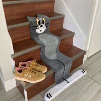 New Cartoon Tom Cat Stair Mat Special-shaped Imitation Cashmere Deformation Car For Bathroom Toilet Bedroom Entrance