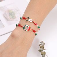 ‘；【- 12Pcs Festival Christmas Bracelets Imitation Pearl Santa Claus Xmas Tree Pendant Party Jewelry Gifts For Girls Kids