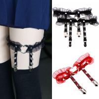 LAY Garter Belt Suspenders Adjustable Punk Gothic PU Leather Lace Heart-Shaped