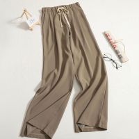 【มีไซส์ใหญ่】Plus Size Womens L-6XL Solid Color Straight Long Pants Elastic Waist Ladies Office-wear Elegant All Matching Pants