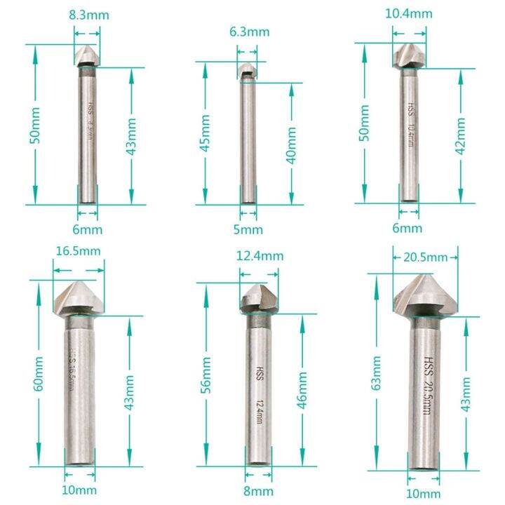 1pcs-3-flute-90-degree-countersink-drill-bit-round-handle-hss-wood-steel-chamfer-cutter-6-3-20-5mm-for-carbon-steel-pvc