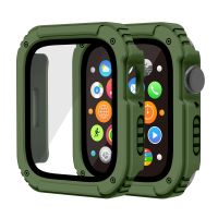 SmartPhonemall 2 in 1 Screen Tempered Glass Film Protective Case For Apple Watch Series 6 / 5 / 4 / SE 40mm(Army Green)