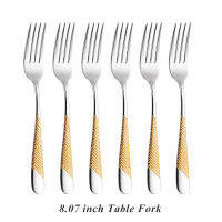 8นิ้วส้อมชุด6สแตนเลสตารางส้อมเค้กมันวาวสูงชุดช้อนส้อมขัด Inox Flatware เครื่องล้างจานปลอดภัย