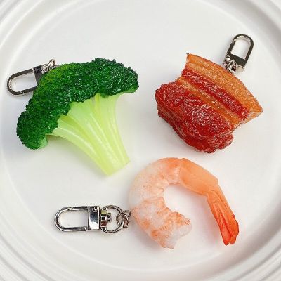Simulation Food Keychain Braised Pork Broccoli Ribs Key Chain Pvc Shrimp Pendant Kids Toys Decoration Promotional Gift Wholesale Key Chains