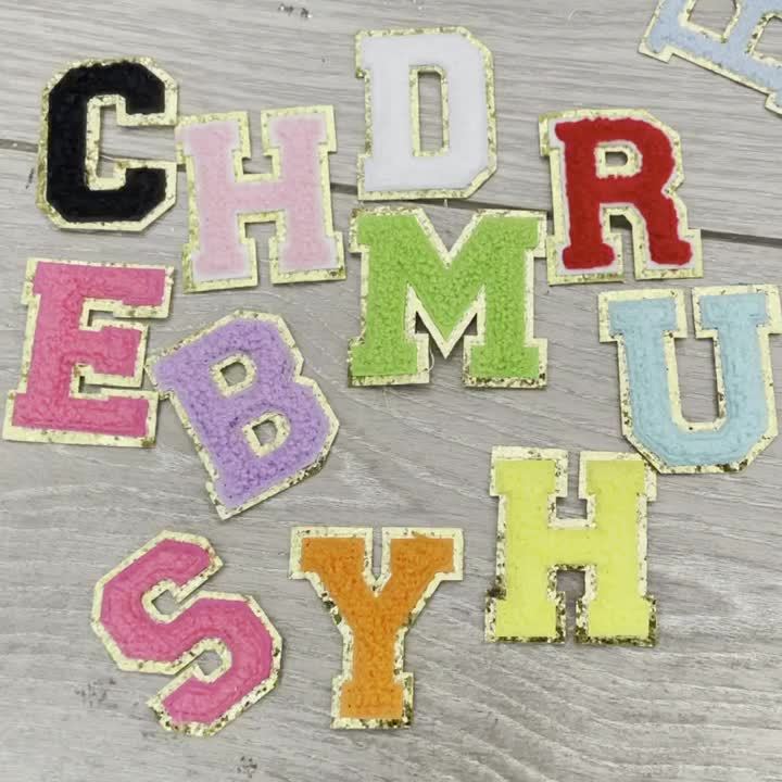 5.5CM Self Adhesive Letter Patches Giltter Chenille Stick-On Letters Patch  26 Towel Embroidered Sequins Felt Alphabets for DIY