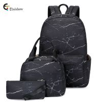 [COD] Cross-border new three-piece backpack marble printing junior high school students waterproof female schoolbag