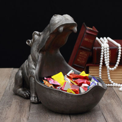 Resin Hippo Statue Hippopotamus Sculpture Figurine Key Candy Container Sundries Storage Holder Home Table Artware Desk Decor