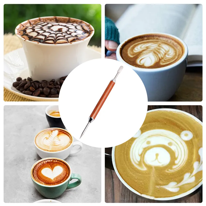 Coffee Art Pen, Coffee Fancy Art Needle Barista Tool, Wood Handle Stainless  Decorating Coffee Art N