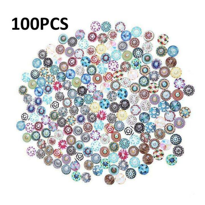 100ชิ้นแก้วโมเสกคละสีกระเบื้องโมเสคกลม-cabochons-สติกเกอร์ลูกปัดงานฝีมือ-diy-อุปกรณ์แก้วโมเสคสำหรับสมุดภาพ