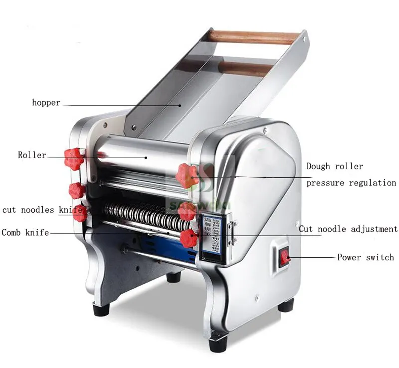 550W 110V Stainless Steel Automatic Electric Noodle Making Pasta Maker Dough Roller Noodle Cutting Machine Dumpling Skin Maker (Knife Length 240mm