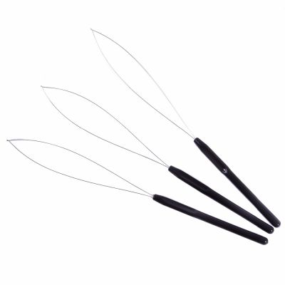 12 Pcs Hair Extension Hook Pulling Tool Needle Threader Micro Rings Beads Loop Plastic Handle With Iron Wire Black
