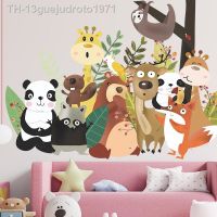 Wall stickers✔▥❃ 13guejudroto1971 Adesivos de parede dos desenhos animados para Quarto das Crianças Panda Raposa Girafa Preguiça Animais Arte Mural Decalques Posters