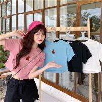 SGH0071 เสื้อยืดครอป แขนสั้น  เสื้อยืดคอกลมแขนสั้น ปักลายหมี สุดน่ารัก