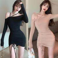 ชุดเดรสสําหรับสตรีเซ็กซี่แขนยาวสีพื้น Bodycon