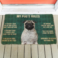 Pugs Rules Doormat Decor Print Animal Dog Floor Door Mat Non-Slip 3D Soft Flannel Custom Car for Hallway Bedroom