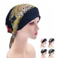 【Hot Sale】 European and style flower cloth forehead baotou hat fashion printing breathable outdoor chiffon long tail with turban for women