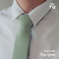 เนคไทสีเขียว Sage green Necktie ผ้า Suede