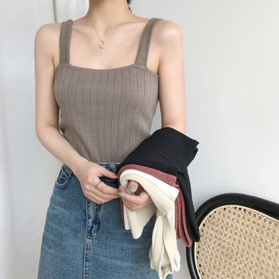 XIAOZHAINV Korean version knitted suspender short top sleeveless vest for women