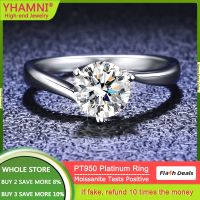 แหวนเพชรโมอิสสำหรับงานหมั้น YHAMNI PT950งานแต่งงาน1กะรัตง่ายๆ3แหวนมีง่าม