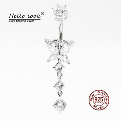 HelloLook 925 Sterling Silver Belly Button Ring Cubic Zircon Butterfly Belly Button Nail Exquisite Body Piercing Jewelry