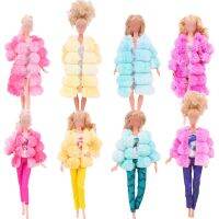 2Pcs Fashion Coat for Barbie Doll Cotton Jacket Winter Dress Long Clothes Fur Coat For 1/6 BJD Doll Accessories Toy