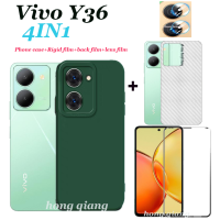 (4in1) สำหรับ Vivo Y36เคสโทรศัพท์ Vivo Y35 Y15S Y15a Y16 Y02T Y21 Y33s เคสโทรศัพท์ซิลิโคนอ่อน + ฟิล์มกระจกเทมเปอร์ + ฟิล์มเลนส์ + ฟิล์มด้านหลัง