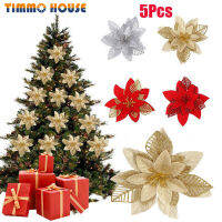 [Timmo บ้าน] 5ชิ้น/เซ็ตต้นคริสต์มาสพลาสติกจำลองดอกไม้พลาสติกที่ทนทานตกแต่งนำมาใช้ใหม่พวงหรีดตกแต่งคริสต์มาส DIY ตกแต่งบ้าน