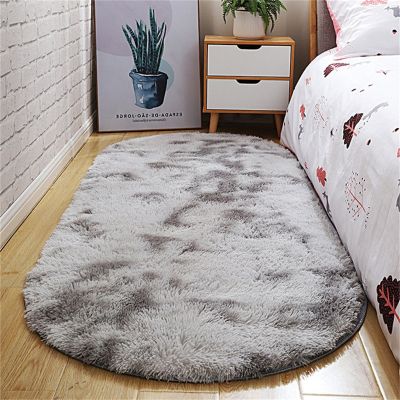 【CC】✧  Soft Fluffy Carpets for Room Non-Slip Thick Oval Area Rugs Bedroom Bedside Floor Mats Pets Kids