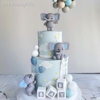 Baby Elephant Cake Toppers Cute Gray Elephant Baby Soft Rubber Doll Ornament Kids 1th Birthday Party Baby Shower Cake Decoration