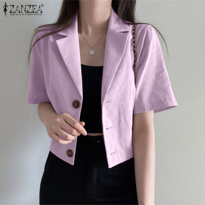 (จัดส่งฟรี)ZANZEA เสื้อสูทผ้าฝ้ายแขนสั้นสตรี,เสื้อทำงานเสื้อโค้ททรงหลวมลำลองสไตล์เกาหลีจำหน่ายโดย Fancystyle