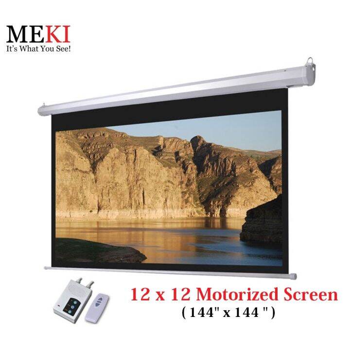 Hotdeal Meki 144" x 144" ( 12 x 12 ) Motorized Wide Projector Screen With Remote Control