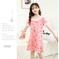 Girls Lace Nightdress Little Teens Pajamas Dresses 2-12Y Childrens Cartoon Printed Summer Nightgown Home Clothes Kids Sleepwear