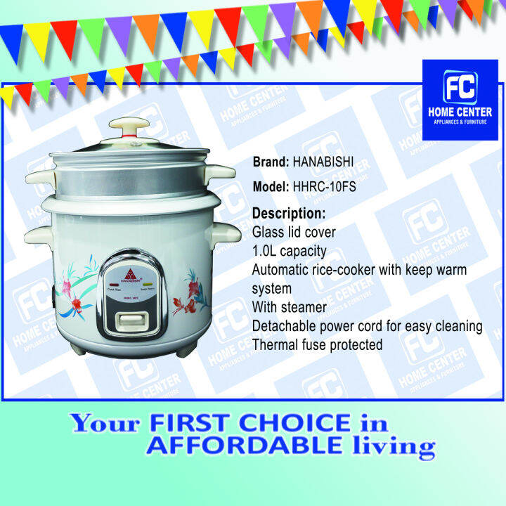 HANABISHI Rice cooker 1 Liter Capacity HHRC10FS Lazada PH