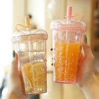 320ML Glitter Water Bottle Double Layer Tumbler with straw Water Bottles For Girls Bubble Tea Cup Drinkware Leakproof Cups