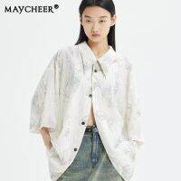 MAYCHEER  เสื้อโค้ทแขนสั้นผู้ชาย,สไตล์ญี่ปุ่นเสื้อเชิ้ตลำลองหลวมบางระบายอากาศ