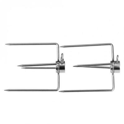 Rotisserie Meat Forks 1 Pair Square Stainless Steel Rotisserie Spit Rods 4-Prong Roast Chicken Fish Forks for Home Picnic BBQ Camping in style