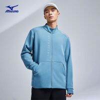 Mizuno Mizuno เสื้อแจ็คเก็ตตัวนอกไม่มีหมวกสไตล์แคมปัสของผู้ชายสีทึบคอตั้งแจ็คเก็ตถักสบายและหล่อ